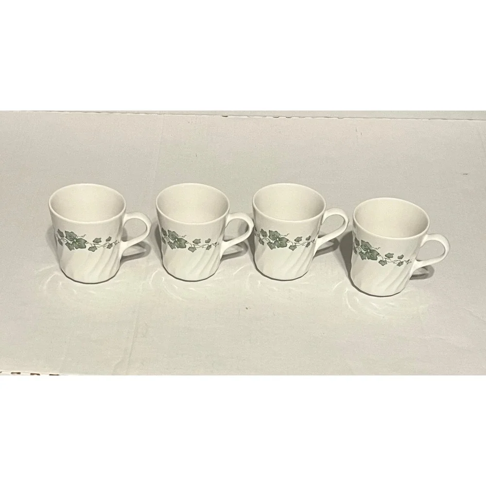 Vintage Corelle Callaway Ivy Stoneware Coffee Mugs Set 4 Scalloped Cottagecore